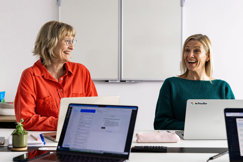 Two members of the Schudio team during a working session in the Blackpool office